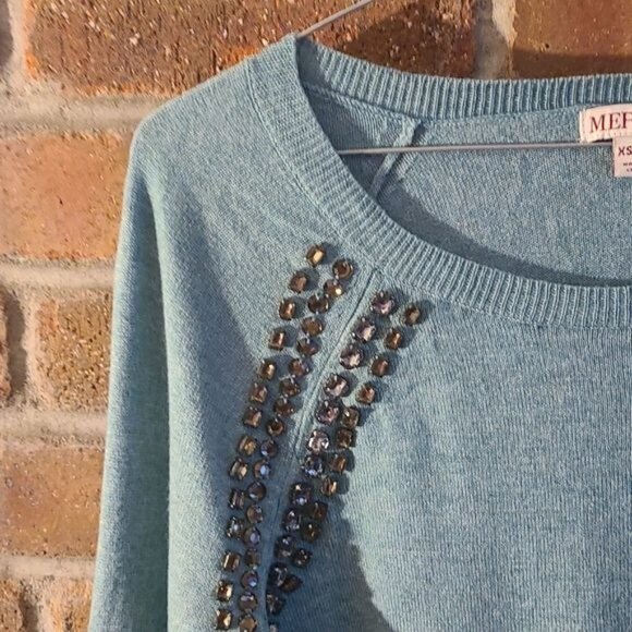 Merona XS Sequined Pullover Blue Silver Sweater - Picture 2 of 4